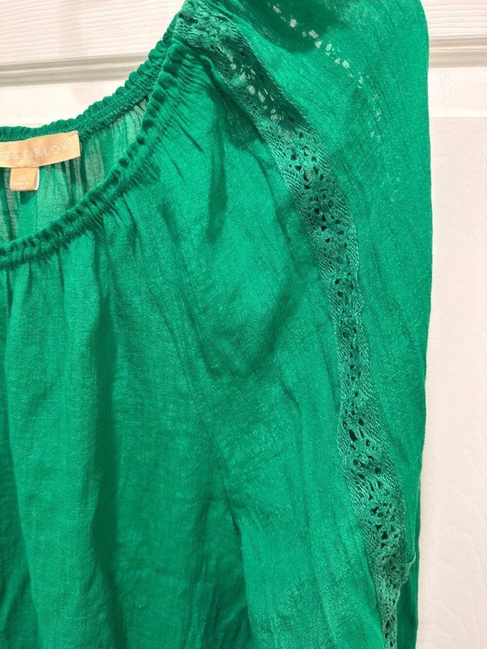 Hope & Harlow womens XL Jolly green long sleeve shirt blouse crochet lace trim - Picture 3 of 14
